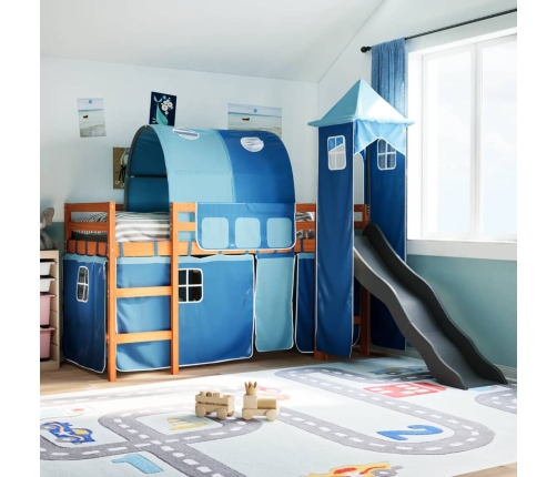 Cama alta para niños con torre madera pino azul 80x200 cm
