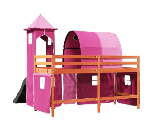 Cama alta para niños con torre madera pino rosa 80x200 cm