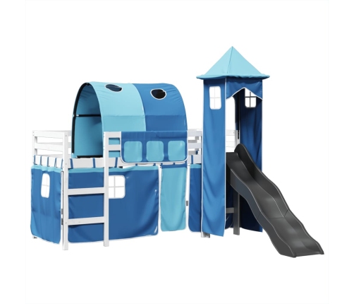 Cama alta para niños con torre madera pino azul 90x200 cm