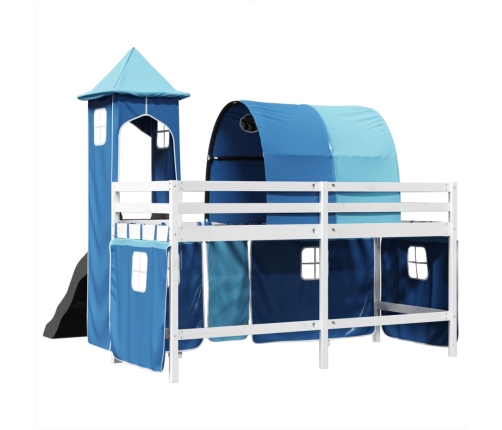 Cama alta para niños con torre madera pino azul 90x200 cm