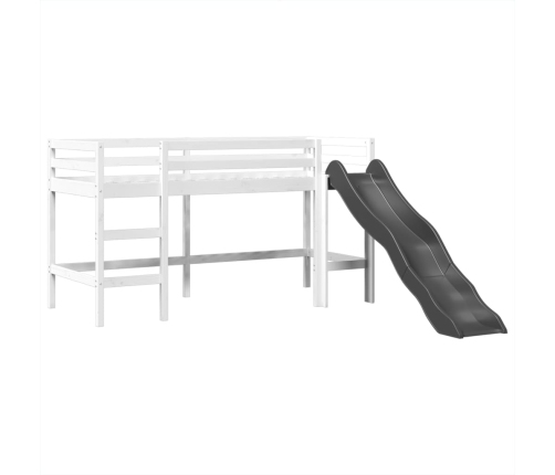 Cama alta niños con torre madera pino blanco negro 90x190 cm