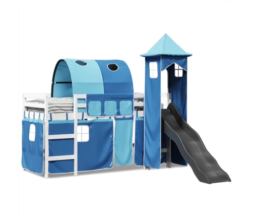 Cama alta para niños con torre madera pino azul 90x190 cm