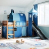 Cama alta para niños con torre madera pino azul 90x190 cm