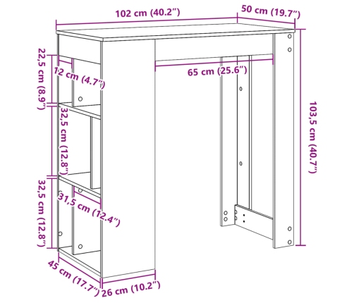 Mesa bar con estantes madera ingeniería blanca 102x50x103,5 cm