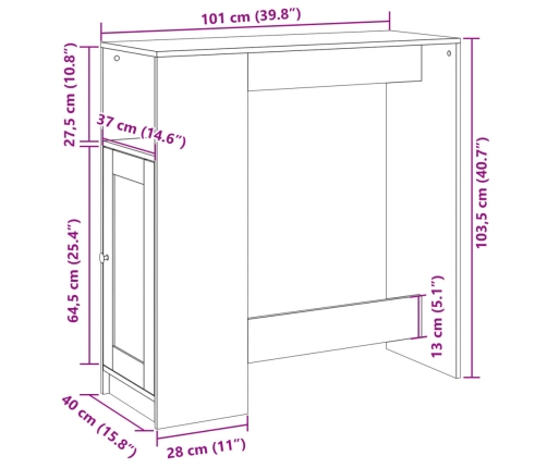 Mesa alta bar con estantes madera roble Sonoma 101x40x103,5 cm