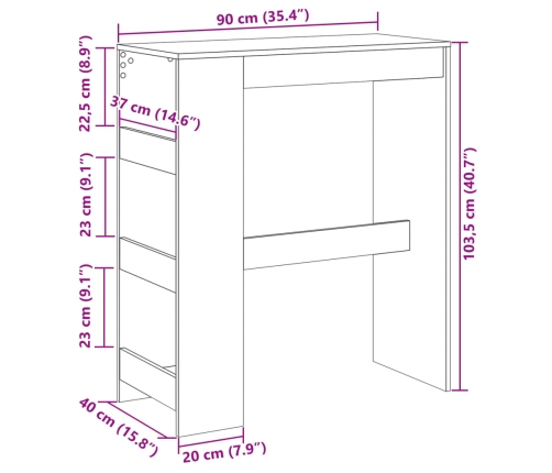 Mesa alta con estantes madera ingeniería negra 90x40x103,5 cm