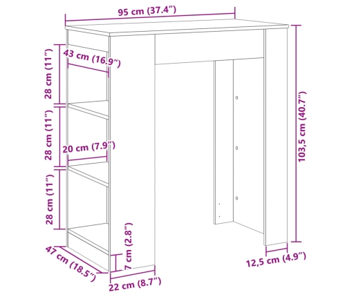 Mesa alta con estantes madera ingeniería negra 95x47x103,5 cm