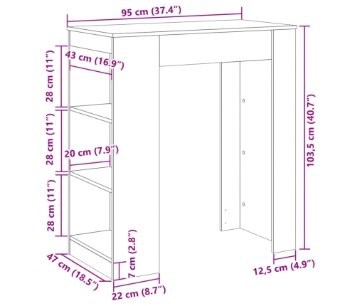 Mesa alta con estantes madera envejecida 95x47x103,5 cm