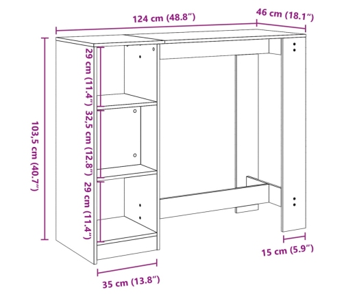 Mesa bar con estante madera ingeniería blanca 124x46x103,5 cm