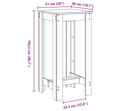 Mesa alta de bar madera de ingeniería blanca 51x50x103,5 cm