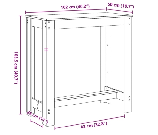 Mesa alta de bar madera ingeniería negra 102x50x103,5 cm