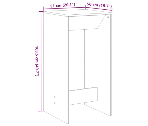 Mesa alta de bar madera de ingeniería blanca 51x50x103,5 cm