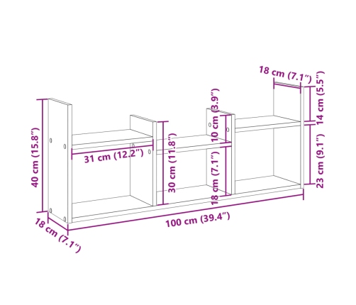 Mueble de pared madera de ingeniería marrón roble 100x18x40 cm