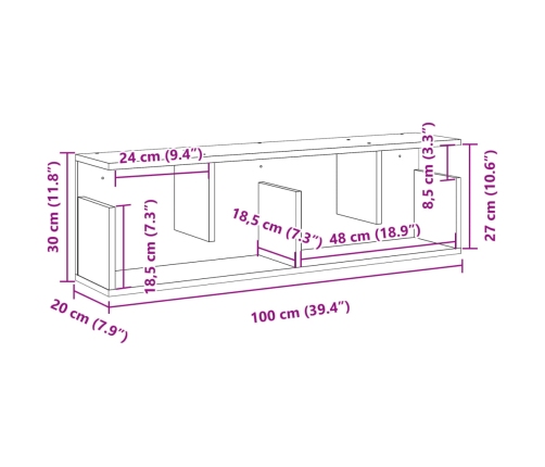 Armario de pared madera de ingeniería gris Sonoma 100x20x30 cm