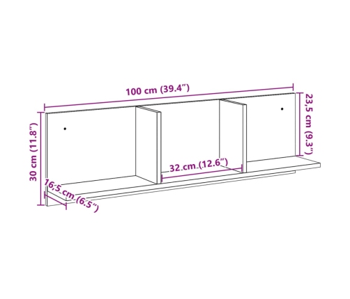 Mueble de pared madera ingeniería roble sonoma 100x16,5x30 cm