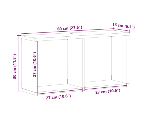 Mueble de pared madera de ingeniería marrón roble 60x16x30 cm