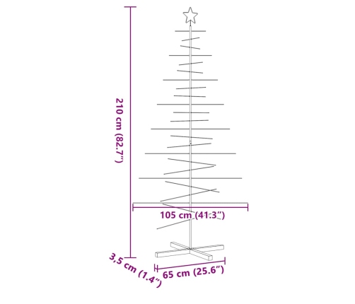 Árbol de Navidad metal negro con base de madera 210 cm