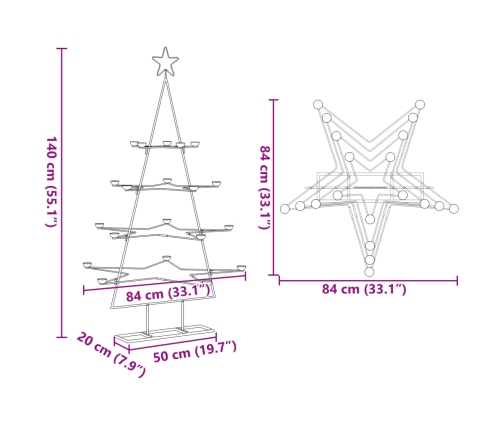 Árbol de Navidad para decoración metal negro 140 cm