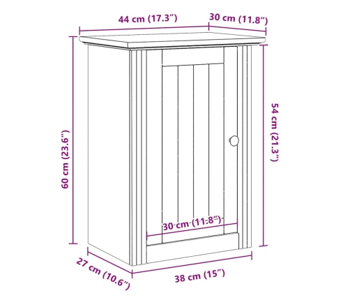 Armario de pared para baño BODO blanco y marrón 44x30x60 cm