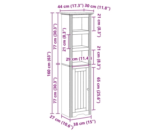 Mueble de baño BODO blanco y marrón 44x30x160 cm