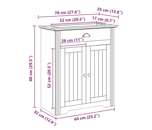 Mueble de baño con lavabo BODO blanco y marrón 70x35x80 cm