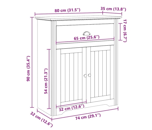 Mueble de entrada BODO blanco y marrón 80x35x90 cm