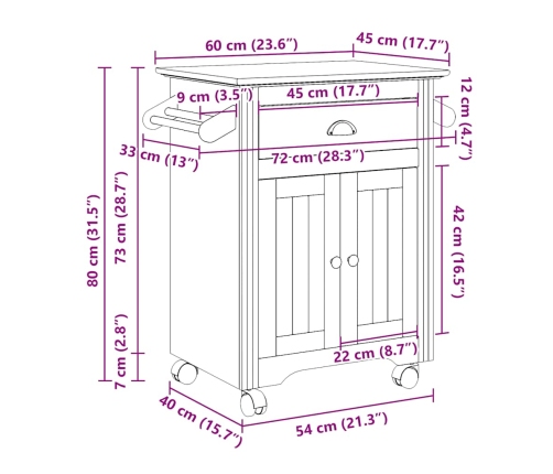 Carrito de cocina BODO blanco 72x45x80 cm