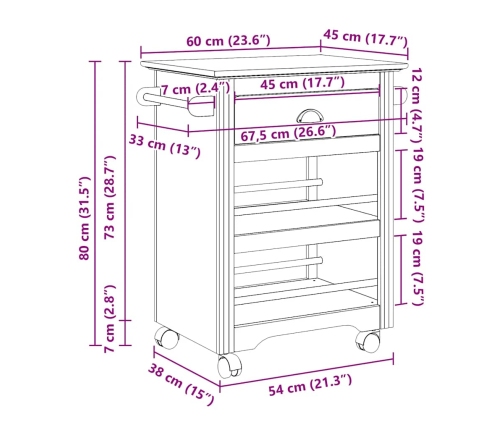 Carrito de cocina BODO blanco 67,5x45x80 cm