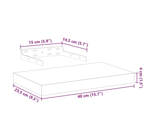 Estante flotante de madera de ingeniería 40x23,5x4 cm