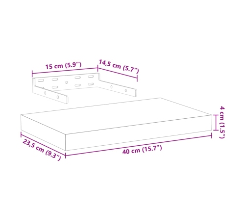 Estantes flotantes 4 uds madera de ingeniería 40x23,5x4 cm