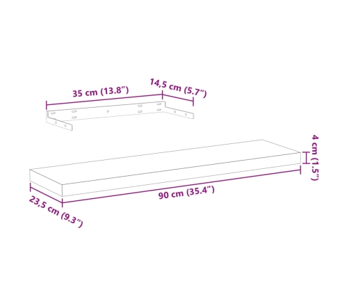 Estantes flotantes 2 uds madera de ingeniería 60x23,5x4 cm