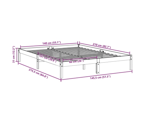 Cama extralarga sin colchón madera maciza pino blanca 80x210 cm