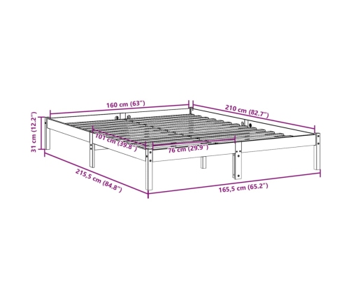 Cama extralarga sin colchón madera maciza pino blanca 160x210cm