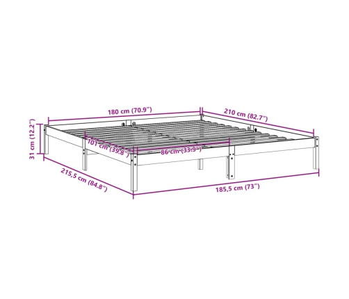 Cama extralarga sin colchón madera maciza de pino 180x210 cm