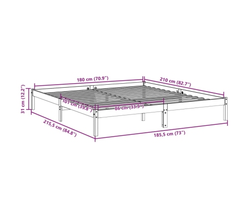 Cama extralarga sin colchón madera maciza pino blanca 180x210cm