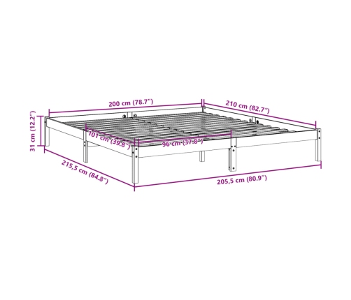 Cama extralarga sin colchón madera maciza pino blanca 200x210cm