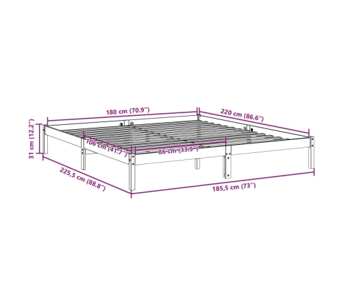 Cama extralarga sin colchón madera maciza de pino 180x220 cm