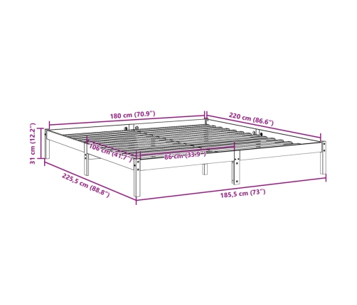 Cama extralarga sin colchón madera maciza pino blanca 180x220cm