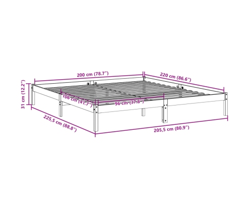 Cama extralarga sin colchón madera maciza pino blanca 200x220cm