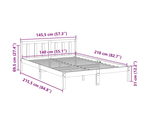 Cama extralarga sin colchón madera maciza pino blanca 80x210 cm