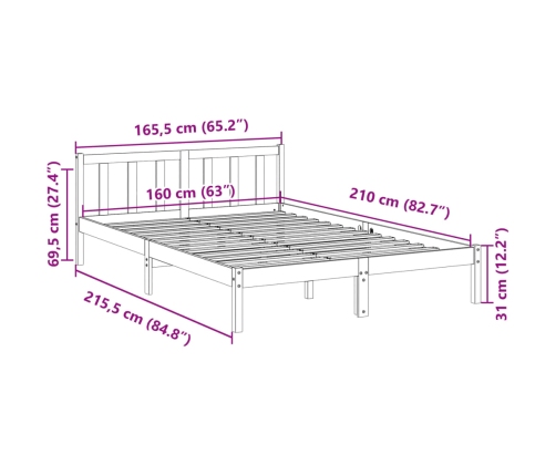 Cama extralarga sin colchón madera maciza de pino 160x210 cm