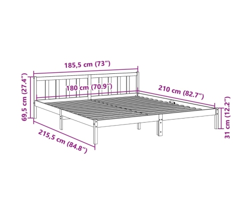 Cama extralarga sin colchón madera maciza de pino 180x210 cm