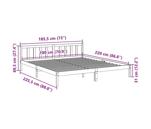 Cama extralarga sin colchón madera maciza pino blanca 180x220cm