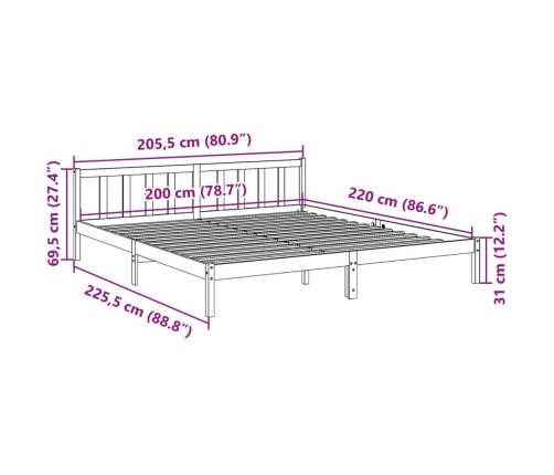 Cama extralarga sin colchón madera maciza de pino 200x220 cm