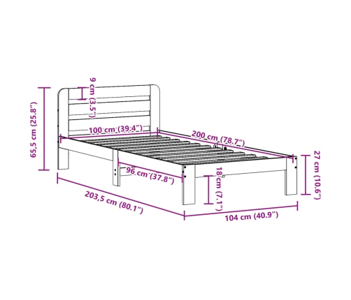 Estructura cama sin colchón madera maciza pino blanca 100x200cm