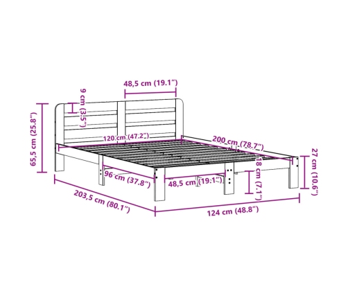 Estructura de cama sin colchón madera de pino maciza 120x200 cm