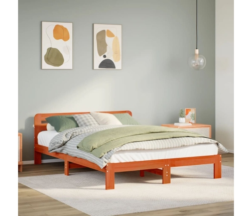 Cama sin colchón madera maciza de pino marrón cera 120x200 cm