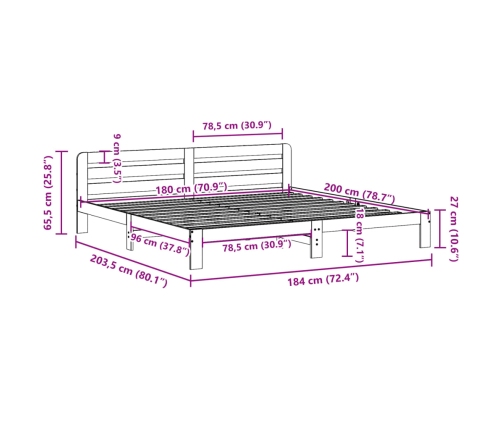 Cama sin colchón madera maciza de pino blanca 180x200 cm