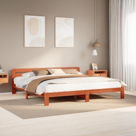 Cama sin colchón madera maciza de pino marrón cera 180x200 cm