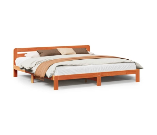 Cama sin colchón madera maciza de pino marrón cera 200x200 cm